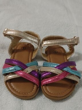 Girls Metallic Multi-Color Strappy Sandals with Ankle Strap